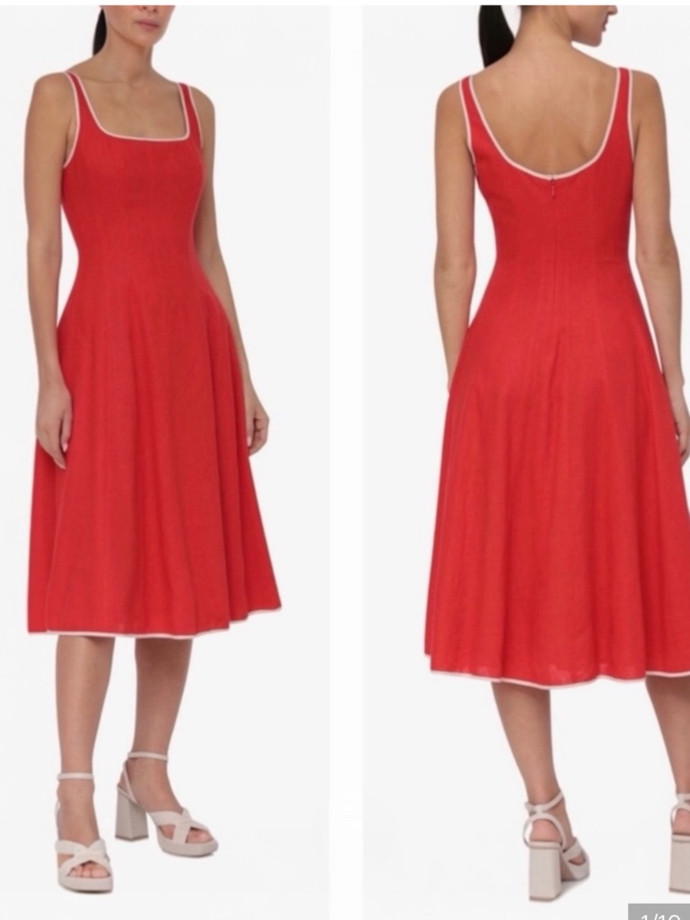 7 For All Mankind Red Midi Dress with White Trim